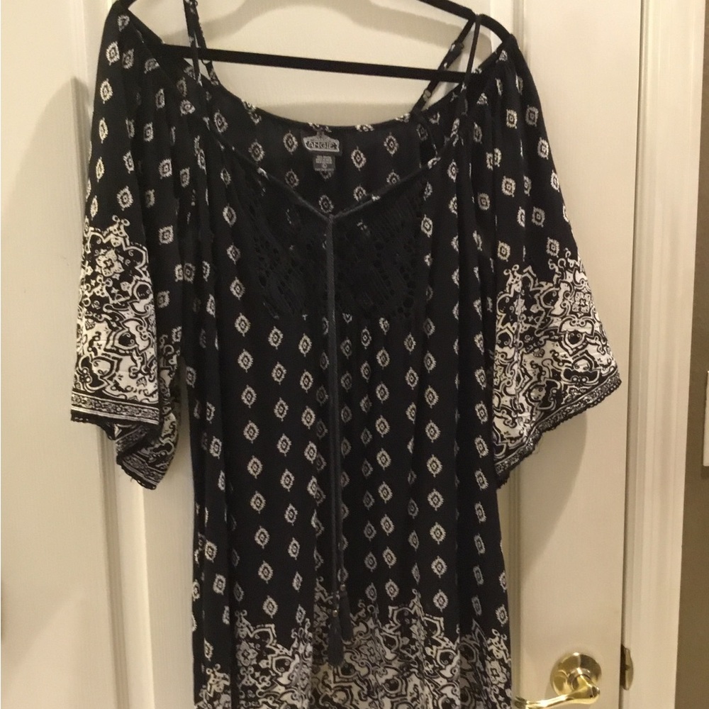 Angie Black Top with White Crochet Accents